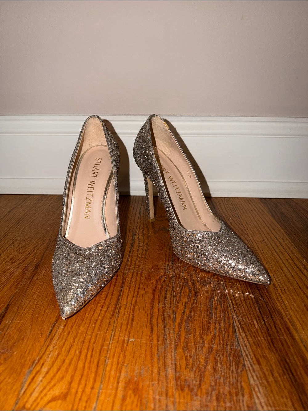 Stuart Weitzman Women's Glitter Pointed-Toe Pumps - Silver